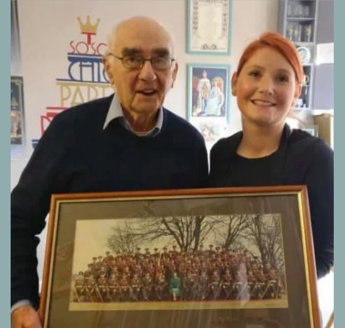 Amy with Derek, who gave the cafe the picture he took of the Lancashire Regiment, of which there are only three.