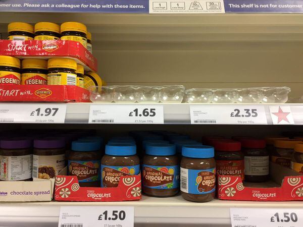 A shelf in a Tesco store in Andover, Hampshire