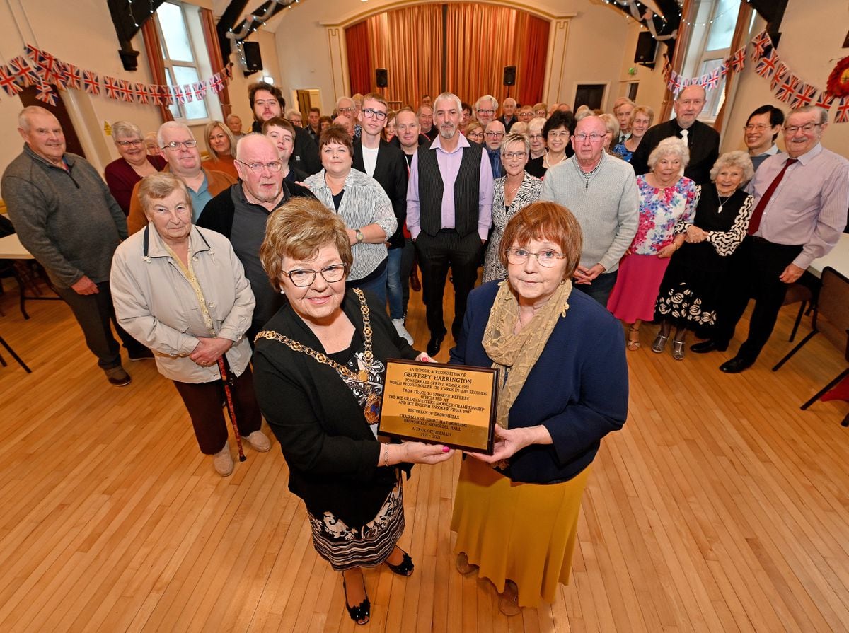 Mayor of Walsall Rose Martin, attended the unveiling of a plaque at Brownhills Memorial Hall, to honour Geoffrey Harrington. Pictured next to the mayor is Margaret Powell, Geoffrey's daughter, and guests..