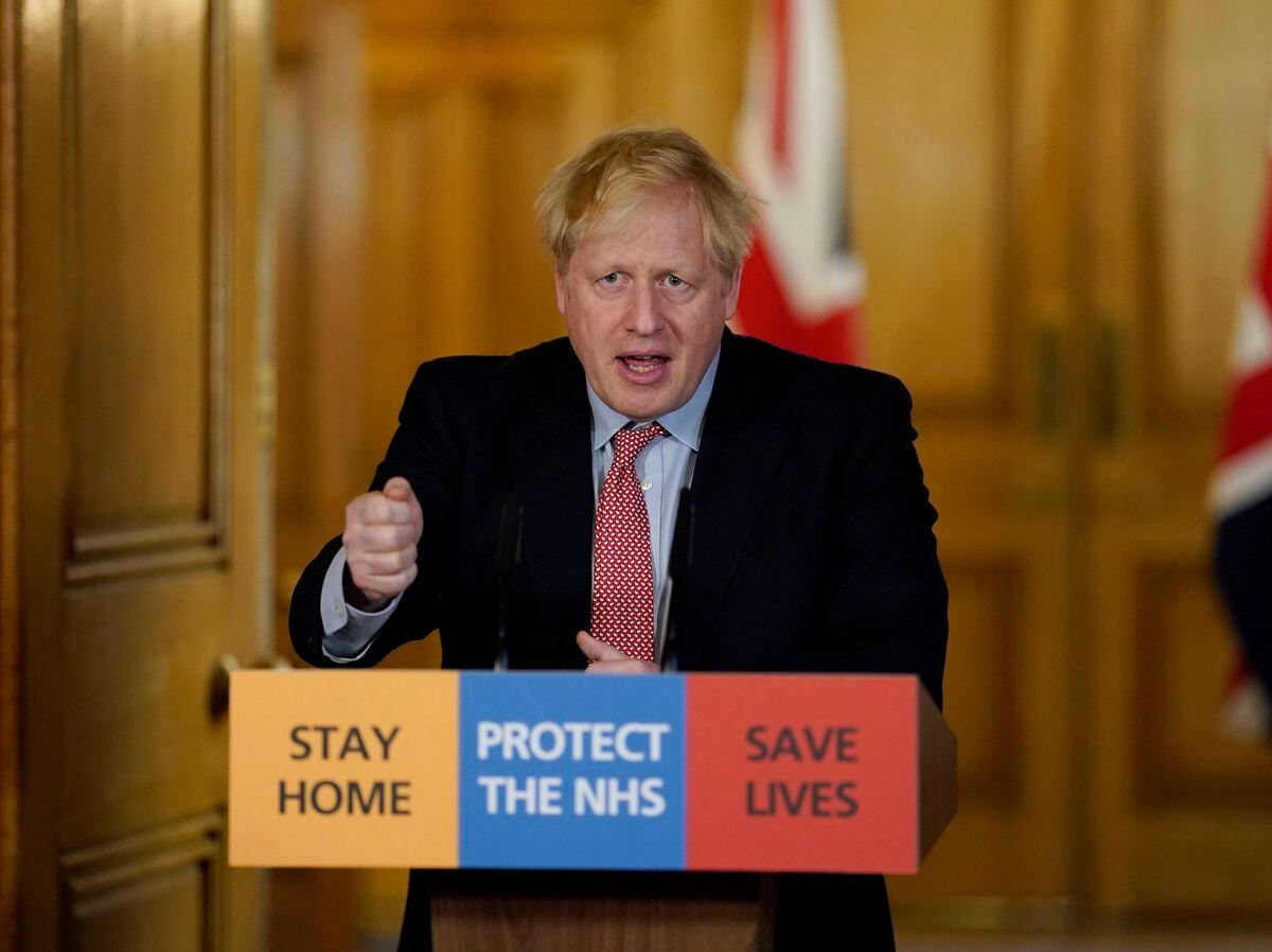 Prime Minister Boris Johnson during one of the coronavirus press conferences at Downing Street