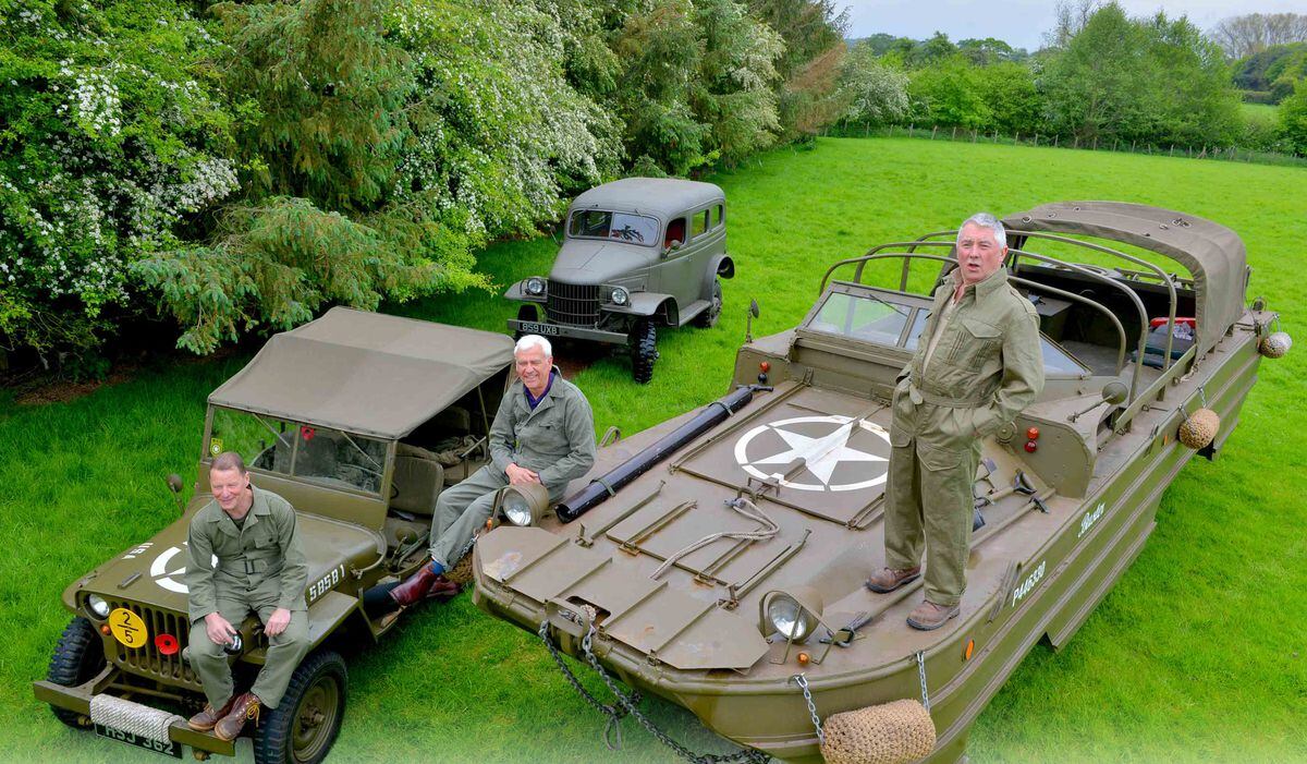 Paul Wallis, Mitch Hickman and Peter Greenslade with ex-army vehicles