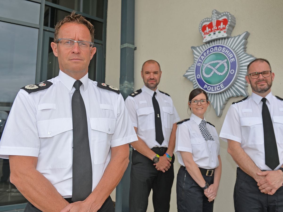 Staffordshire Police Chief Constable Chris Noble with Chief Superintendents Colin Mattinson, Emily McCormick and Elliott Sharrard-Williams