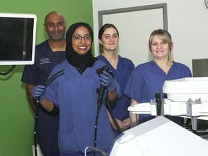 Dr Aravinth Murugananthan, Dr Duaa Abduljabbar and Sisters Rachel Pugh and Tracy Jackson with an endoscopy probe used in the new regional hub.
