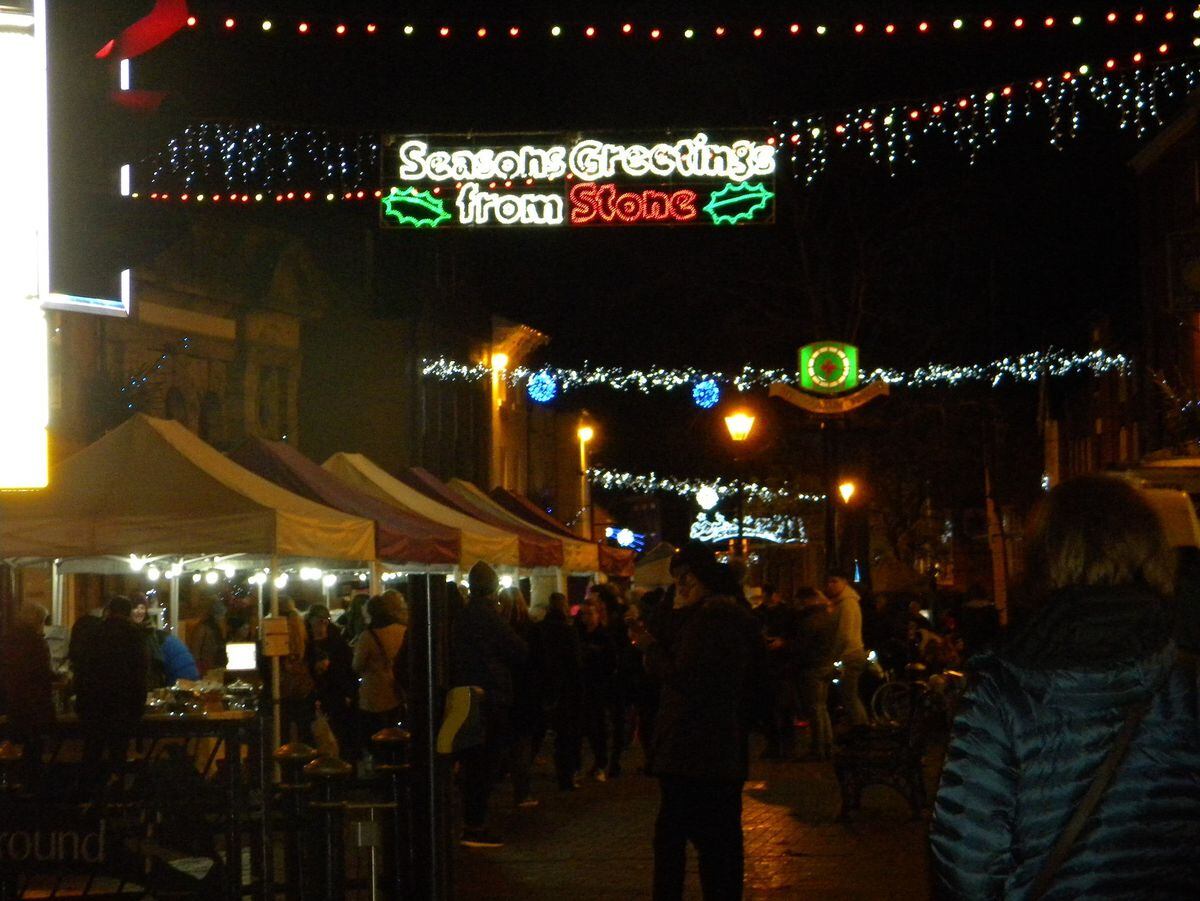 Christmas lights in Stone town centre in December 2017. Photo: Kerry Ashdown