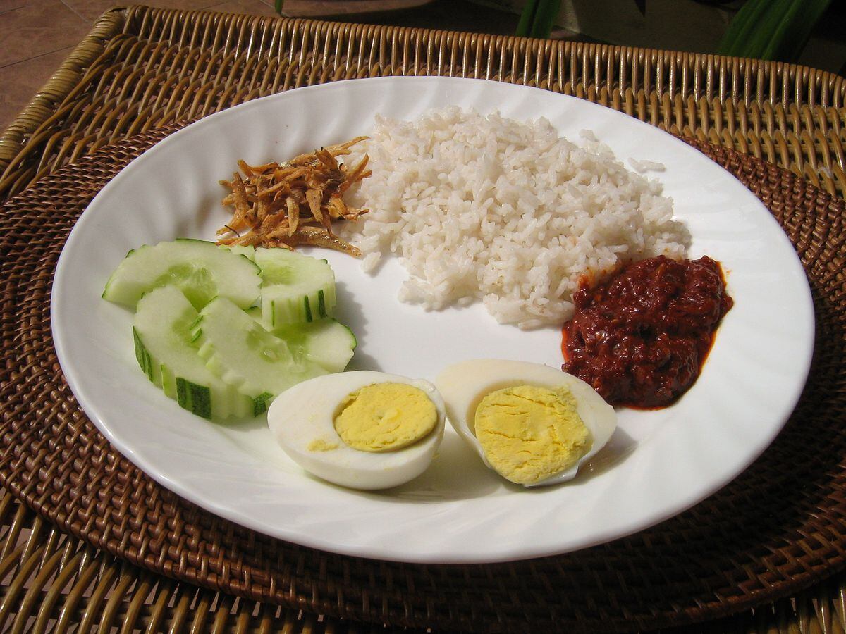 Malaysia's national dish consists of fragrant rice cooked in coconut milk and pandan leaf