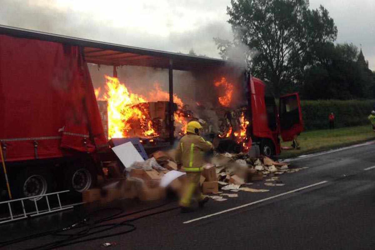 IN PICTURES: Lorry blaze causes delays on busy trunk road