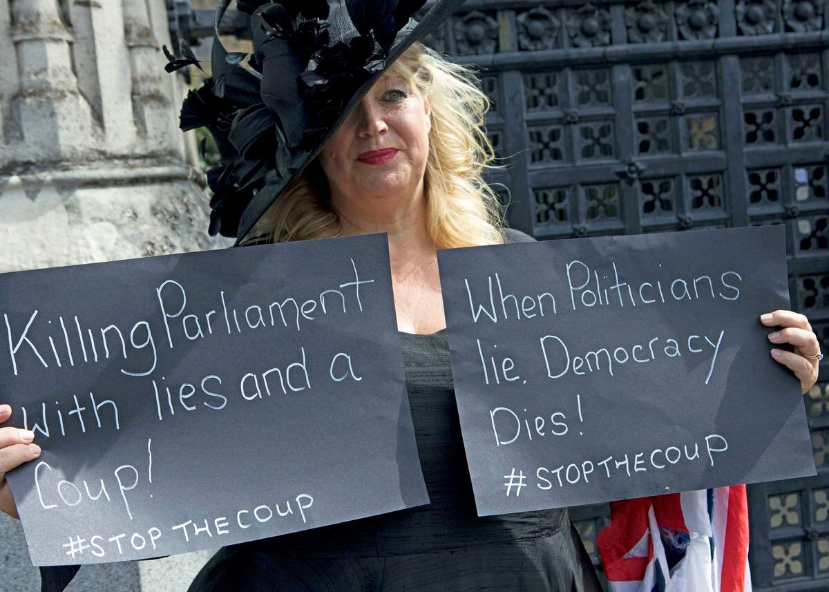 A Brexit protester outside Parliament