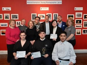 Winners of Wolverhampton Young Photographer of the year with judges and sponsors