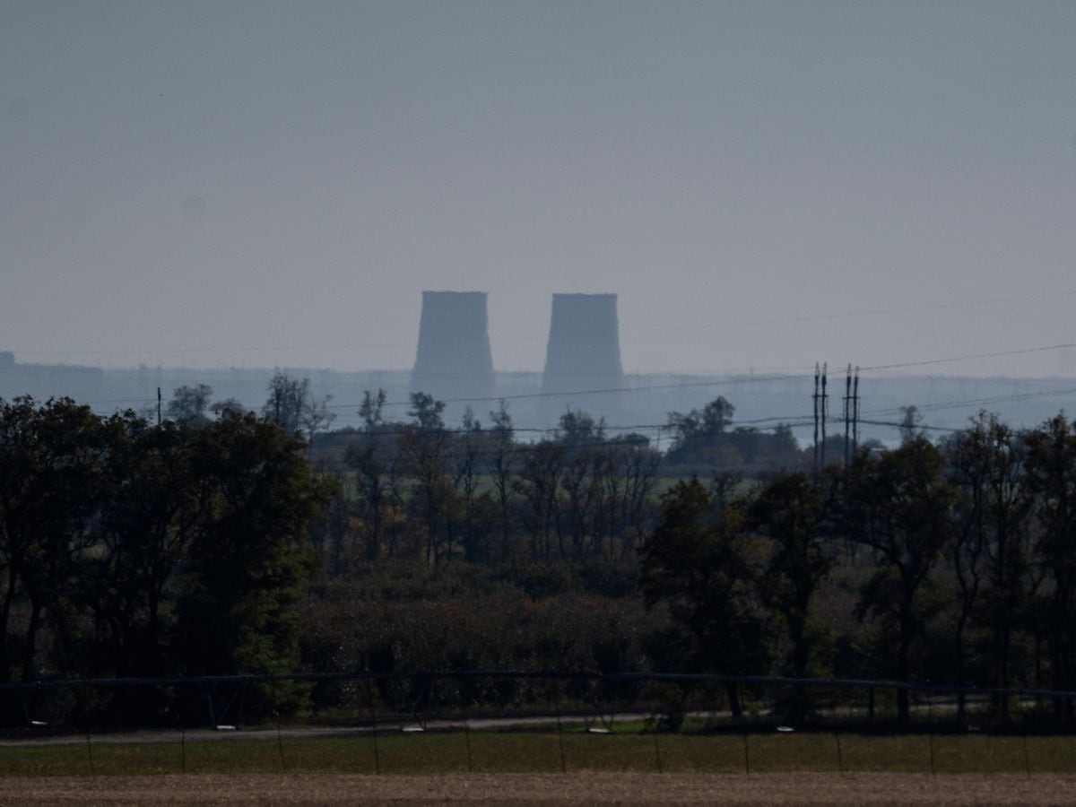 Zaporizhzhia nuclear power plant is seen from around 20 kilometers away