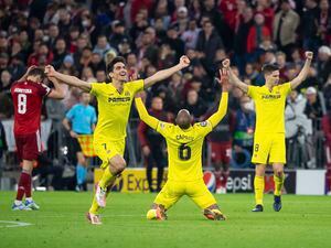 Villareal players celebrate end of the Champions League
