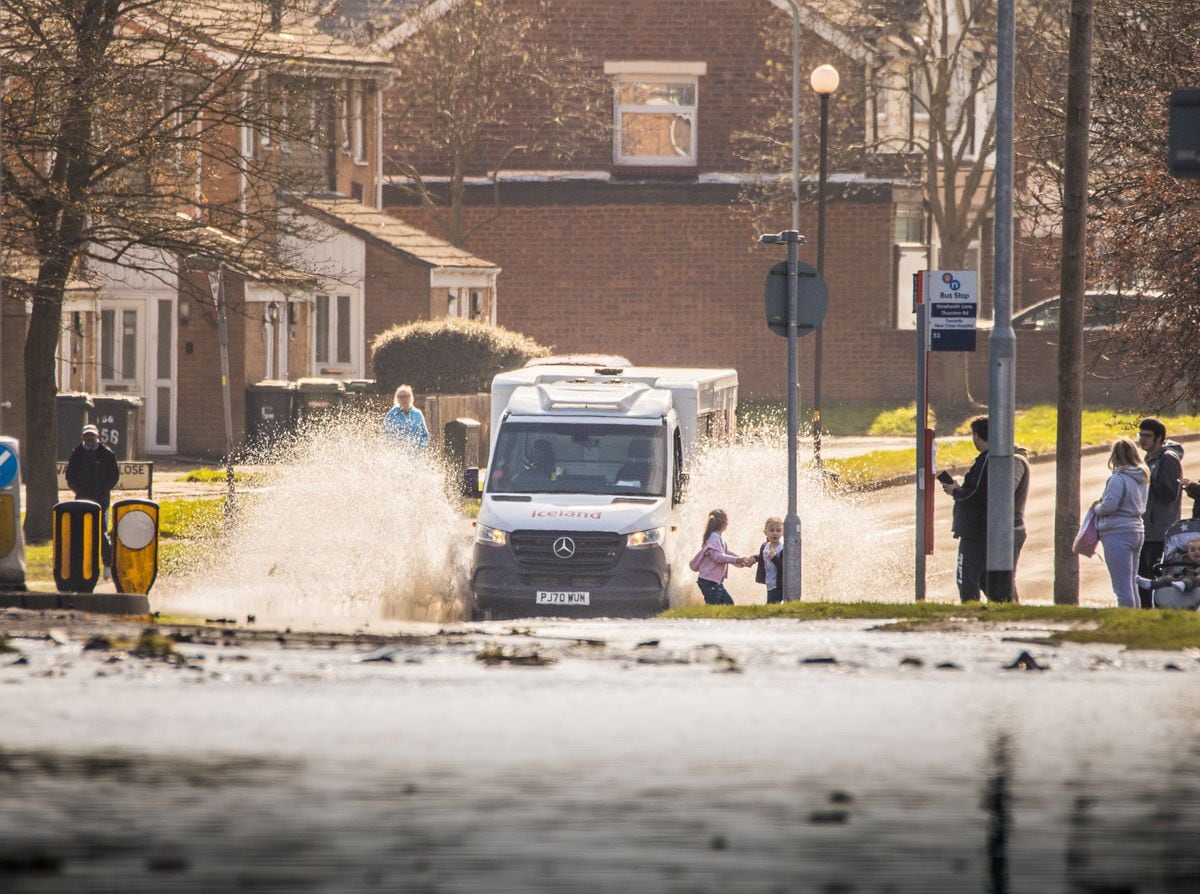 Flooding on Stowheath Lane, Wolverhampton, after a water main burst. Photo: Paul Rush