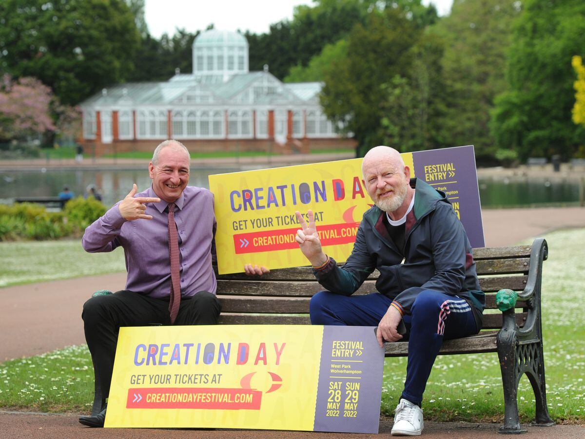 Ready for Creation Day Festival 2022, (left) councillor Steve Evans, and Alan McGee, at West Park, Wolverhampton