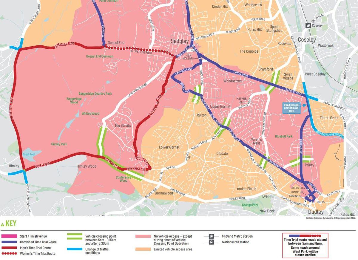 The map of road restrictions in Dudley and Sedgley