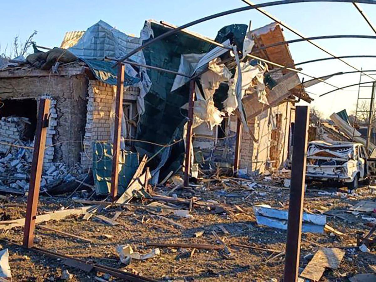 Damage caused by a Russian strike in the Ukrainian village of Novosofiivka