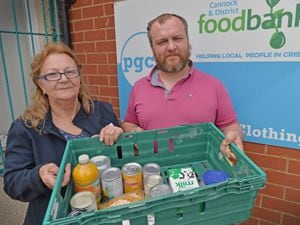Victoria Pinter and Daniel Regan are appealing for donations to Cannock Food Bank in Chadsmoor