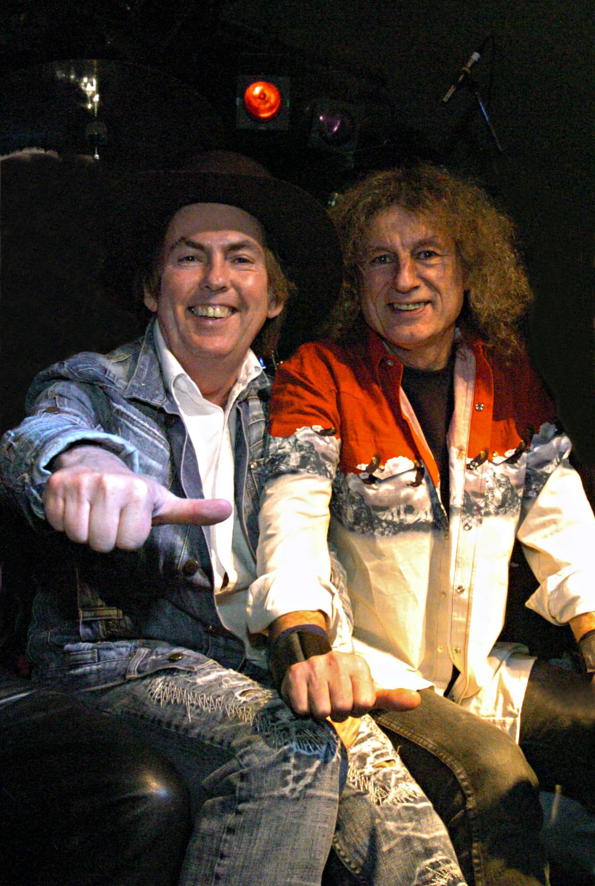 Dave Hill and Don Powell get ready to take to the stage for last night's 40th anniversary gig at the Robin 2 Club, in Bilston,