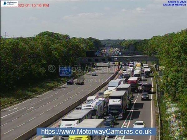 The incident has caused tailbacks to Junction 4 and is expected to go on further. Photo: Motorway Cameras