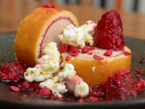 Chill out – raspberry beer arctic roll, white chocolate popcornPictures by Alan Evans