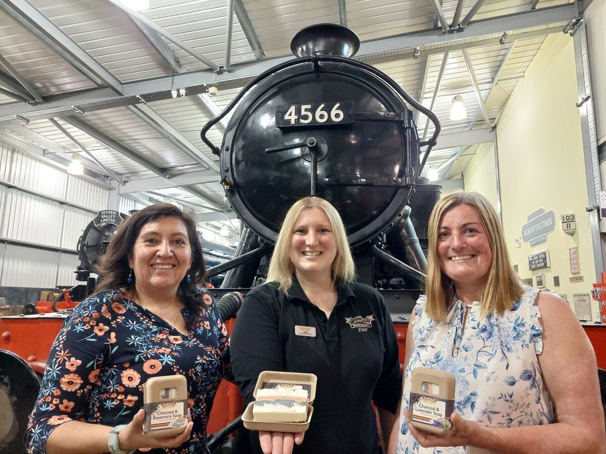 From left, Xime Carrillo, Nicky Freeman and Karen Blanchfield launch Severn Soaps new charcoal range at The Engine House