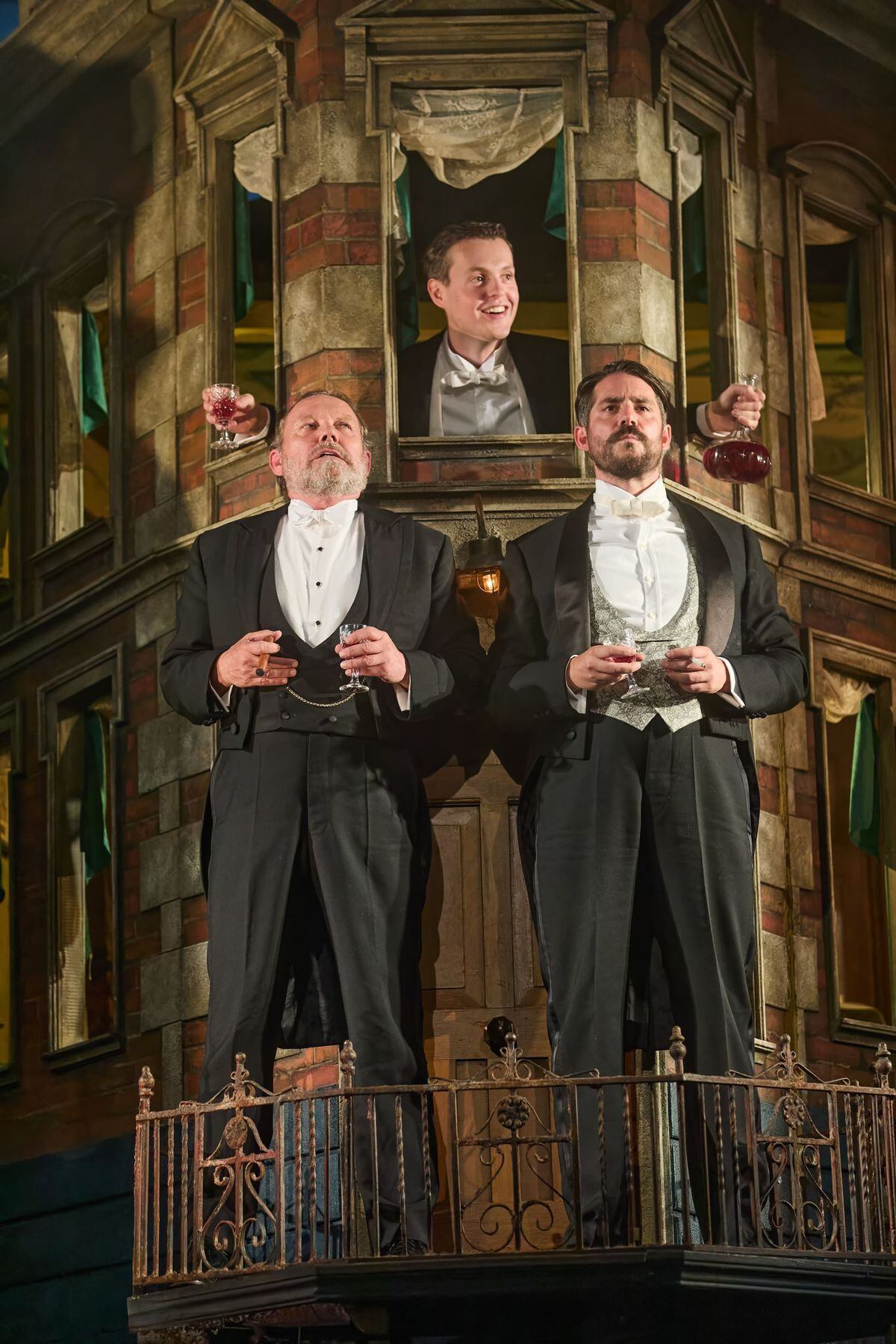 Jeffrey Harmer as Mr Birling, George Rowlands as Eric Birling and Simon Cotton as Gerald Croft