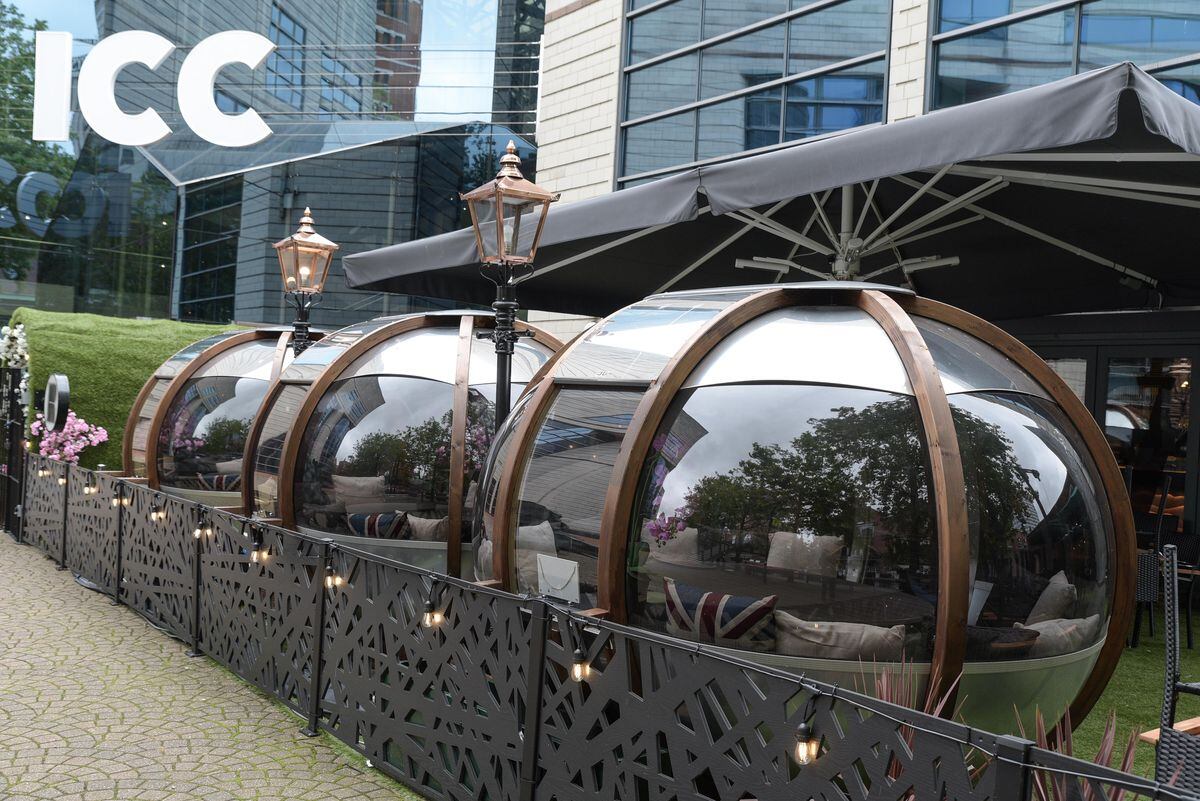 Social distancing pods at Craft Dining Rooms in Brindley Place, Birmingham. Photo: SnapperSK