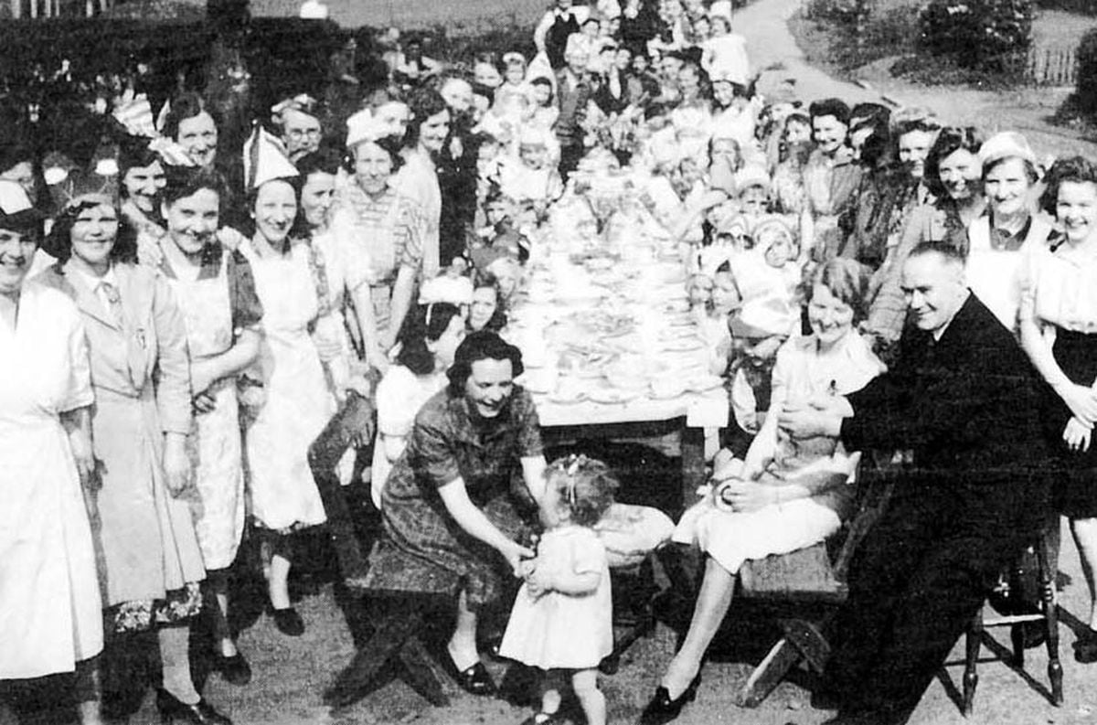 This street party in Norton Lane, Great Wyrley, was held on May 12, 1945.