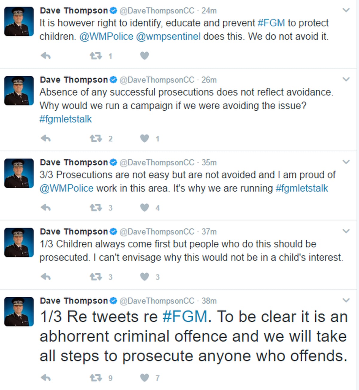 West Midlands Police chief constable Dave Thompson's reaction to the controversial tweet