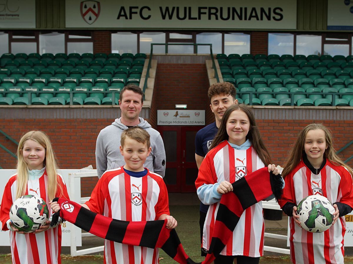 AFC Wulfrunians academyBack, Matt Clayton and Jake Webb, with front, left to right, Lana Barnfield, Ronnie Siverns, Frankie Clayton, Millie Barnfield