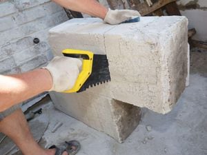 A builder cutting aerated concrete