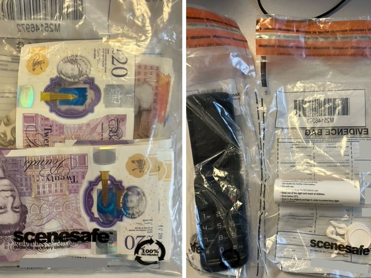 The cash, drugs and phones which were seized