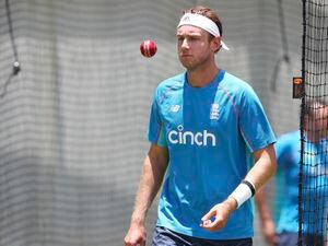 England's Stuart Broad takes part in a training session at the Gabba ahead of the first Ashes cricket test in Brisbane, Australia, Sunday, Dec. 5, 2021. (AP Photo/Tertius Pickard).