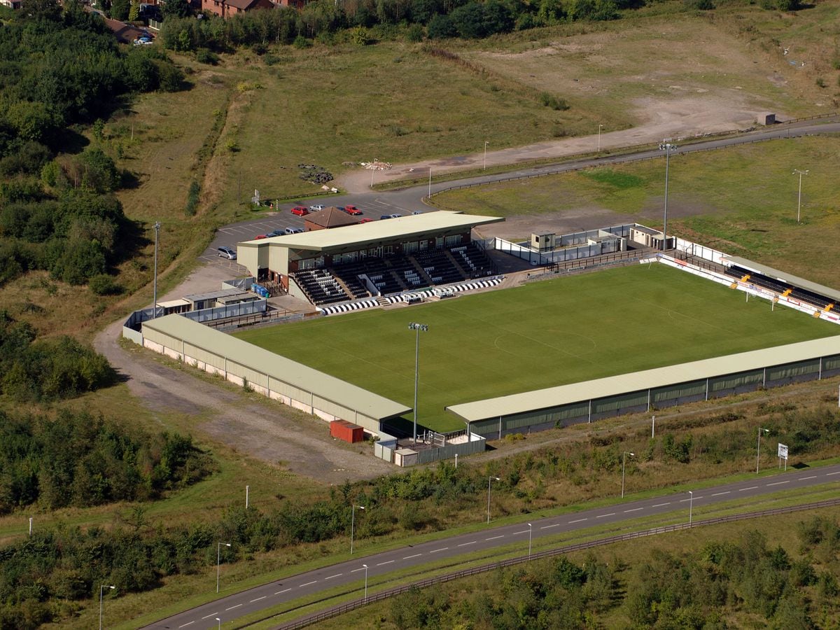 An aerial view of Hednesford taken by Dave Bagnall featuring Keys Park the Hednesford Town Football Clubs stadium.