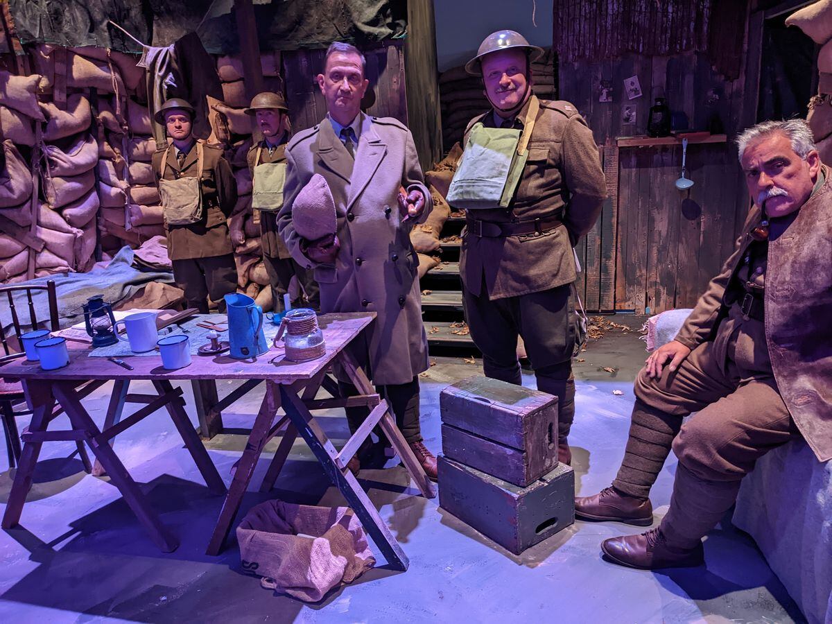 Appearing in Journey's End at Oldbury Rep: George Clayton , Lee Salcombe, Andrew Brown, Chris Broad, with Keith Thompson seated