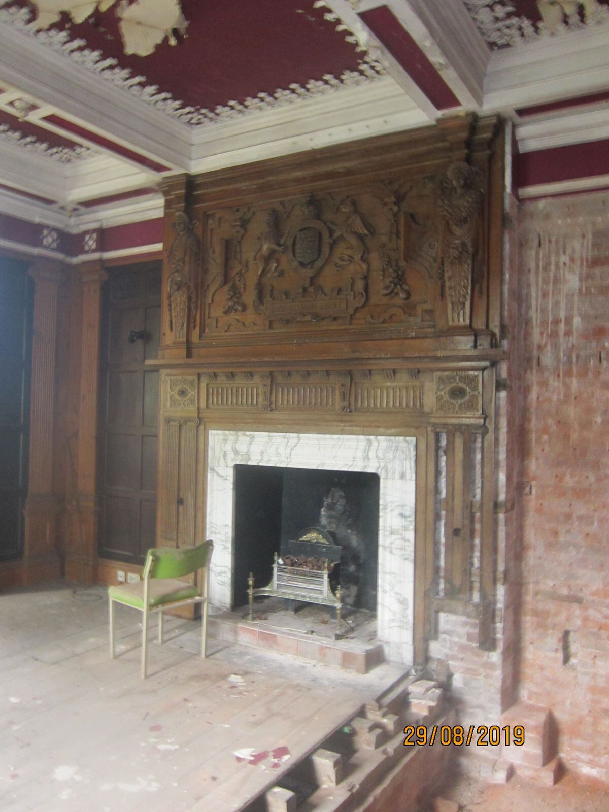 The overmantel in place at Seighford Hall. Photo courtesy of Stafford Borough Council.