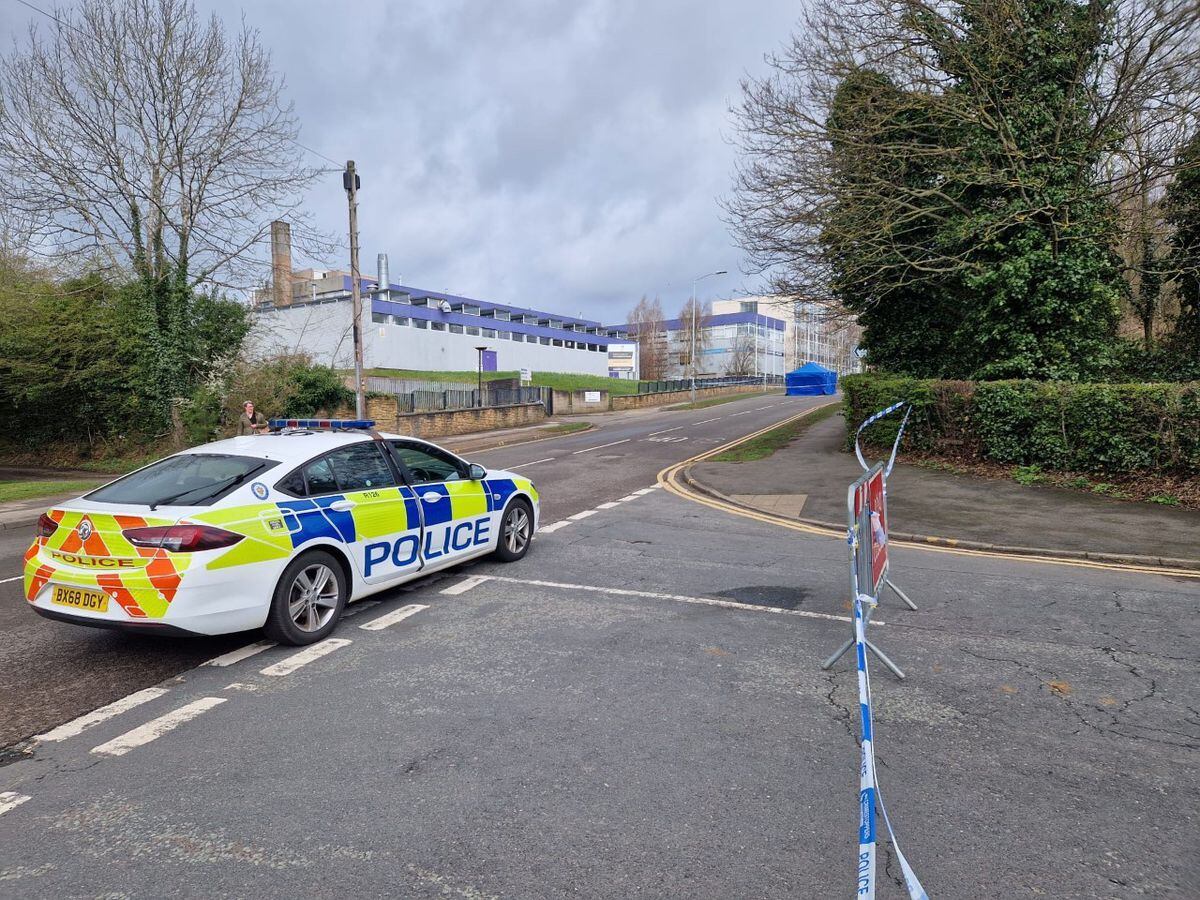 A blue tent has been erected on Paget Road near to the college campus