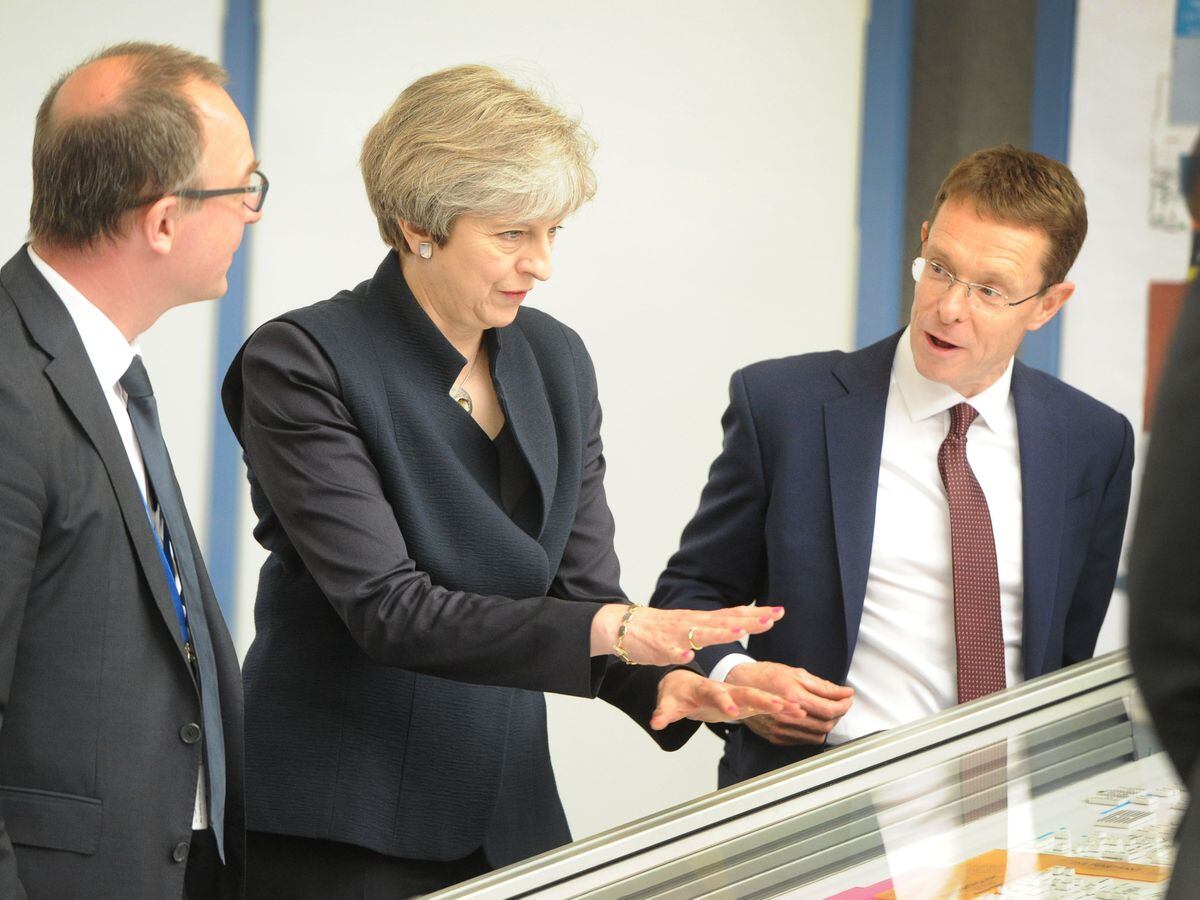 Theresa May and Andy Street were given a tour of UTC Aerospace 
