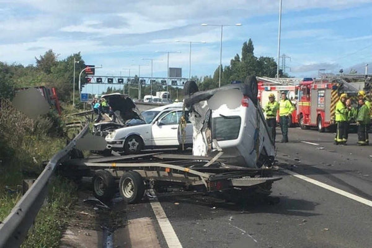 The trailer and Peugeot van were badly damaged in the crash