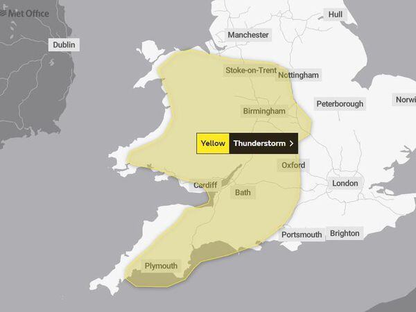 The weather warning for thunderstorms issued by the Met Office