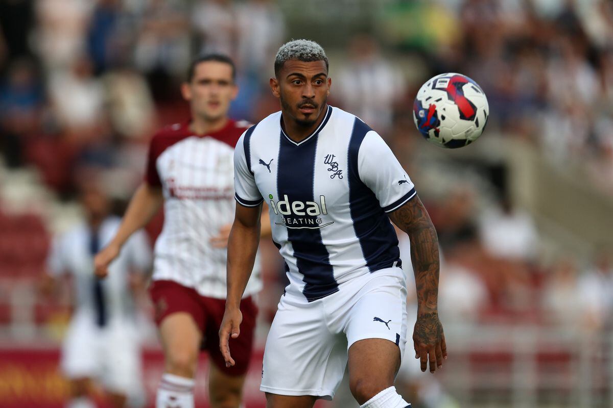 Karlan Grant of West Bromwich Albion at Sixfields on July 13, 2022 in Northampton, England. (Photo by Adam Fradgley/West Bromwich Albion FC via Getty Images).