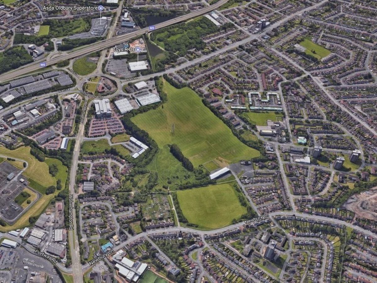 The Lion Farm playing fields, centre, close to Junction 2 of the M5,