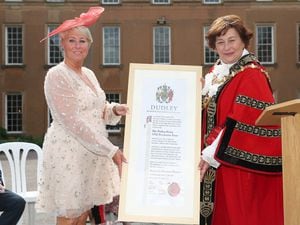 Diane Wake, chief executive of the Dudley Group of Hospitals NHS Trust, receives the freedom scroll from the Mayor of Dudley on behalf of NHS staff