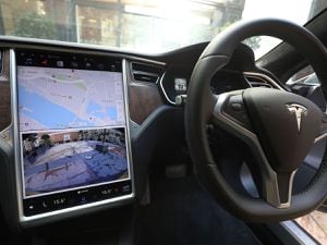 A Tesla S self-driving car