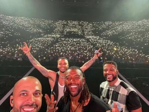 The stars snapped this selfie at Resorts World Arena on Saturday night. Credit: Marvin Humes