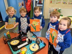  Little Trinity Nursery children enjoying their pancakes and celebrating St David’s Day