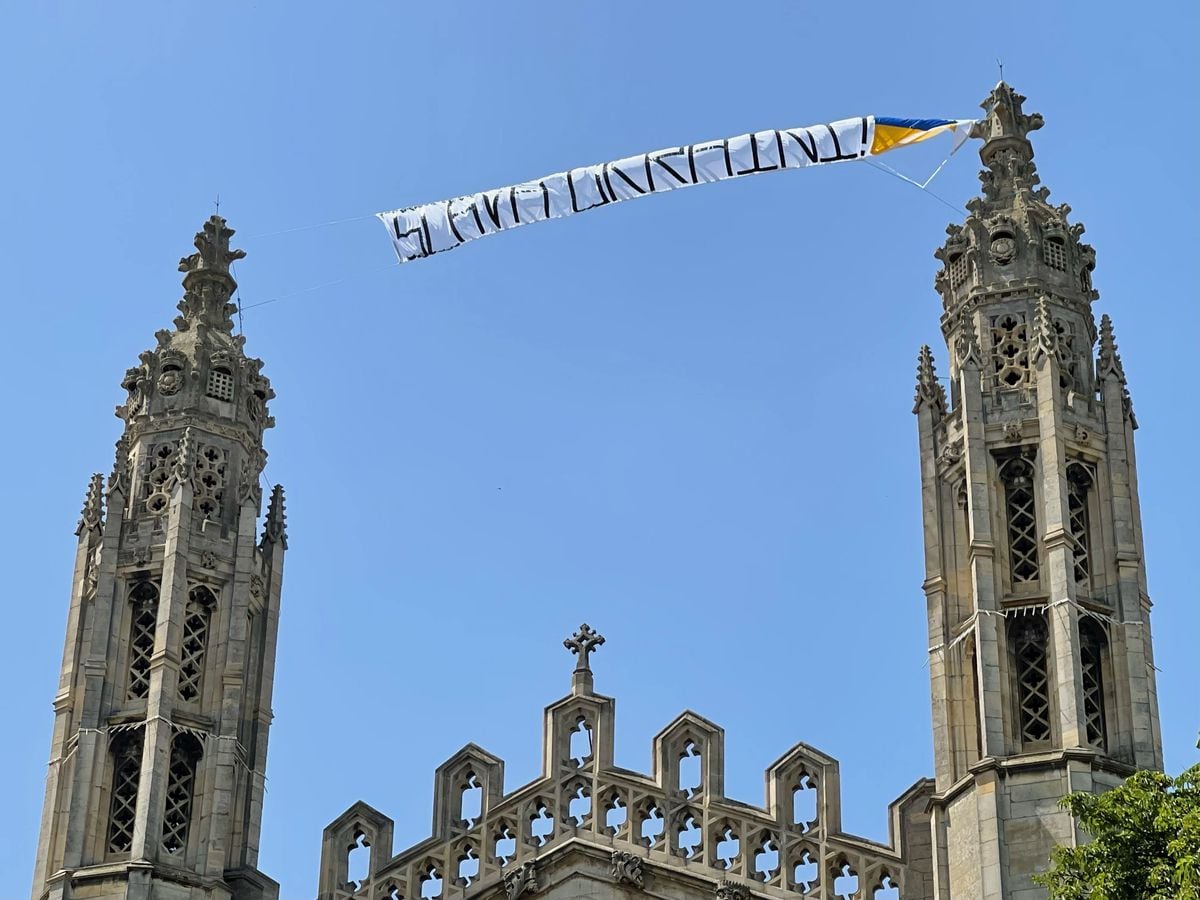 The banner above the chapel at King's College Cambridge (Kosi Nwuba/PA)
