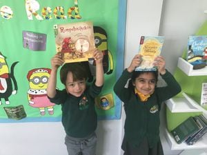Youngsters at Mere Green with their books