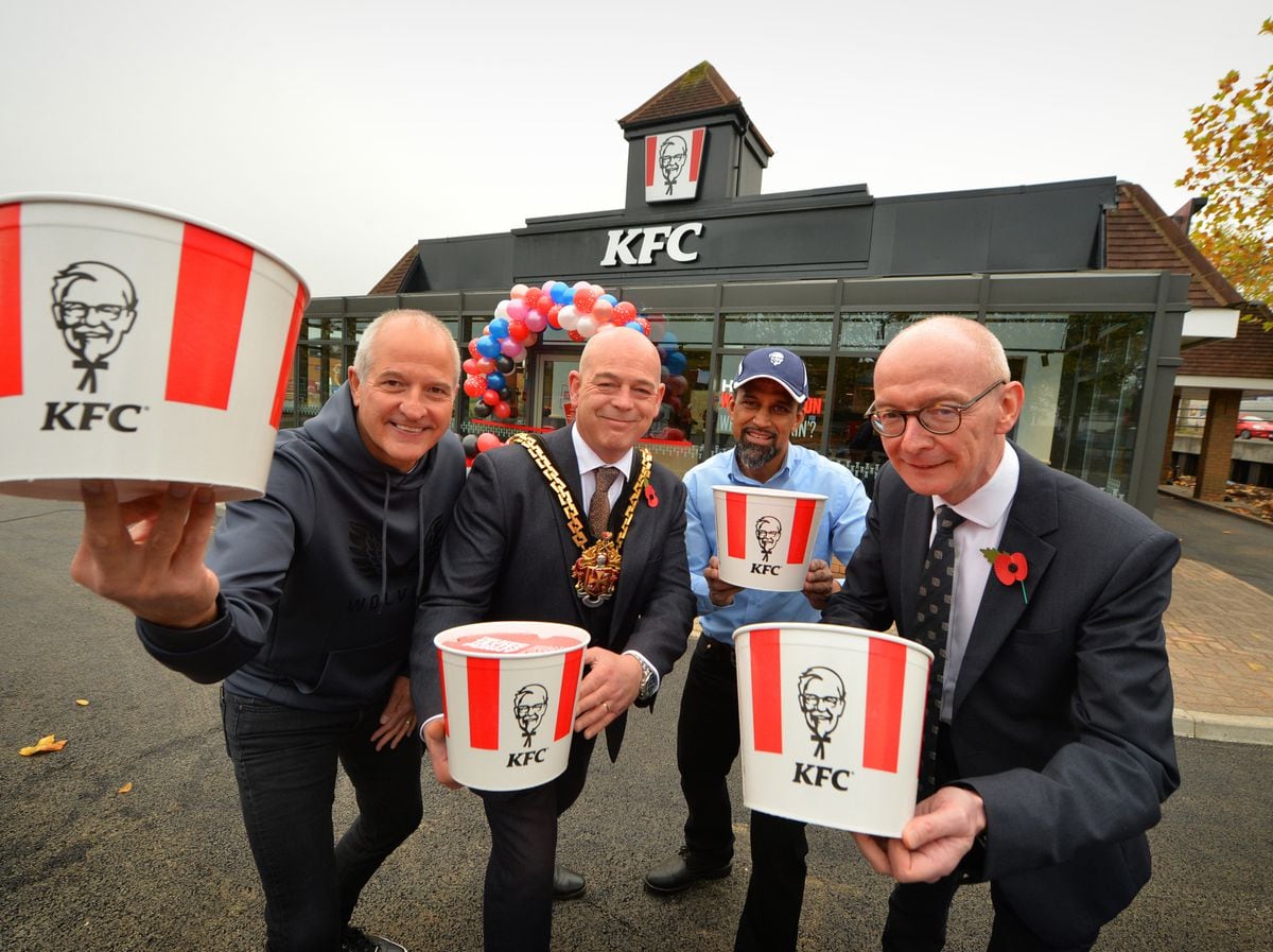 Steve Bull, Councillor Greg Brackenridge, Khalid Mahmood and MP Pat McFadden at the KFC