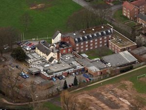 An old aerial shot of Stafford showing the Tillington Hall Hotel, centre