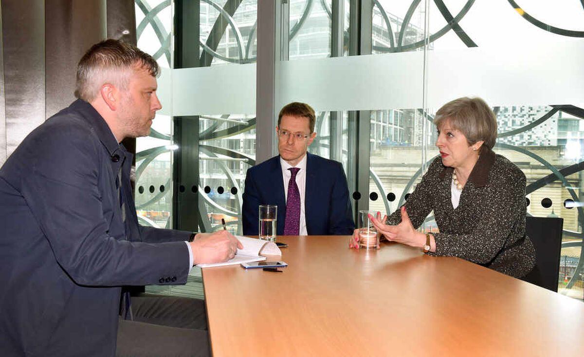 Theresa May speaks to the Express & Star's Pete Madeley in Birmingham today, with West Midlands Mayoral candidate Andy Street