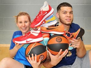 Sarah Booth with British basketball star Jordan Williams, who was showing his support for the initiative at Dudley College